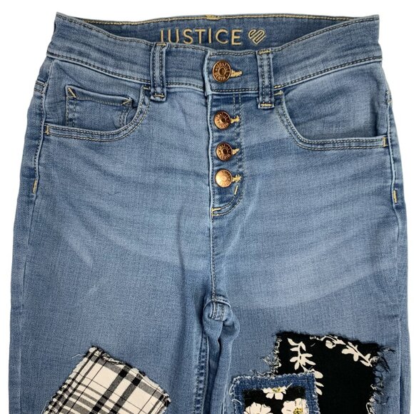 Justice Skinny Jeans Leggings Boho Patched Blue Black Plaid Girls Size 14 - Picture 3 of 11